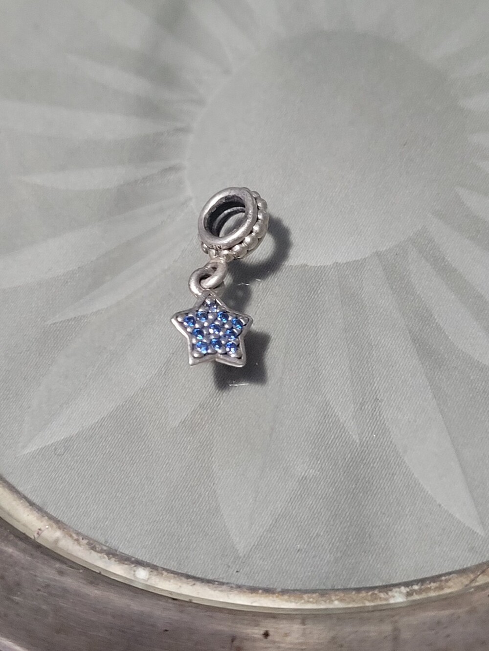 Pandora Sterling Silver Star Dangle Charm with Blue Stones